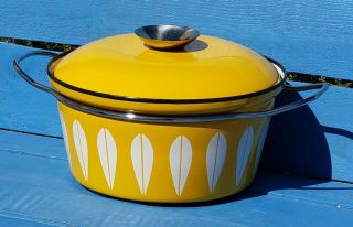 Vintage Catherine Holm Yellow Lotus Enamel Pot W/lid Covered Casserole Pan 2 Qt