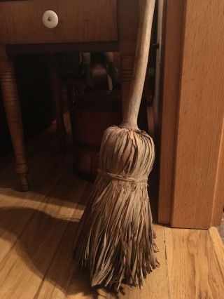 Rare Primitive Shaved Broom: Handmade From One Piece Of Wood - Total Length 46”