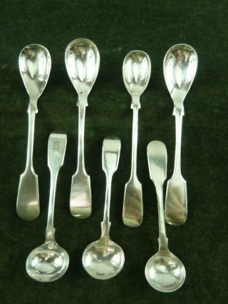 Set Of 7 Vintage Condiment Spoons Fiddleback Pattern Silver Plated