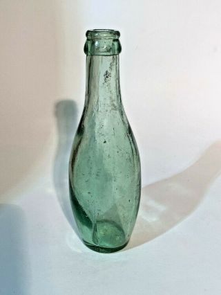 Vintage Green Glass Bottle Ovid,  Bowling Pin Shape,  Mold Marks - 7.  5 " Tall