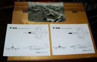 Northrop F - 5 Press Photograph,  F - 5a F - 5b Three View Drawings