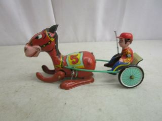 Vintage Mikuni Tin/litho Wind - Up Toy Race Horse With Driver