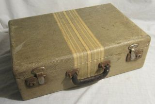 Antique Tweed Striped Suitcase With 1950 