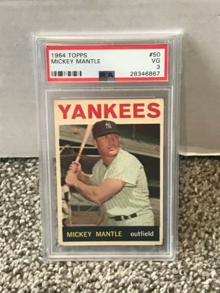 1964 Topps 50 - Mickey Mantle - Psa 3 Vg - Ny York Yankees Centered
