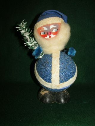 Vintage German Bobblehead Santa Candy Container - Blue Color - 1940 