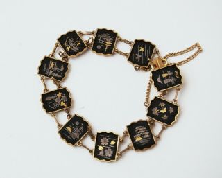Vintage Japanese Damascene Bracelet Gold/silver Decor (shakudo/amita?)