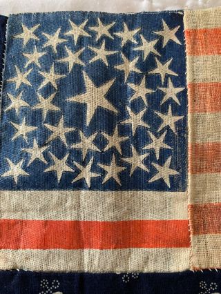 Rare Antique 33 Star Medallion Civil War Era American Parade Flag Folk Art