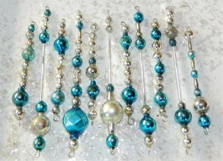 All Vintage Blue & Silver Mercury Glass Bead Icicle Ornaments Christmas Garland