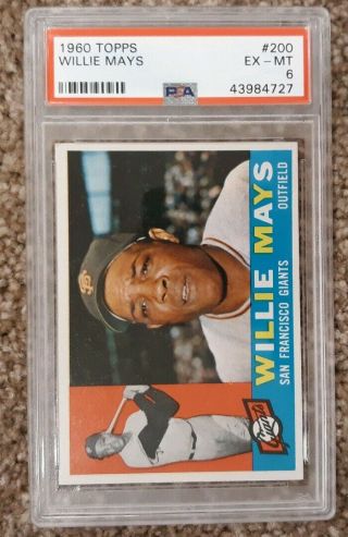 1960 Topps 200 Willie Mays Psa 6 Ex - Mt High End Beauty
