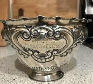 Antique Toc Sterling Silver Trophy.  1900 Surrey Bicycle Club 10 Mile Race Cup.