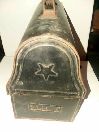 Vintage Black Metal Dome Top Lunch Box Pail with Embossed Star 2