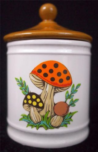 Vtg 1982 Sears Merry Mushroom Ceramic 6 " Jar Canister Japan Shroom Stash Euc