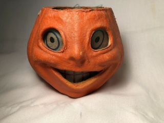 Vintage Halloween Paper Mache Pumpkin With Insert
