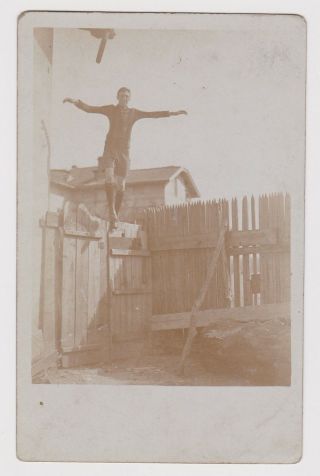 Abstract Photo Flying Man On The Fence Vintage Orig Photo (51485)