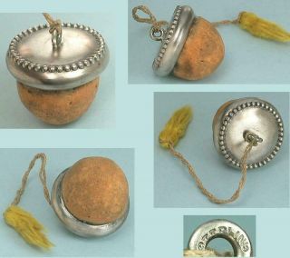 Antique Sterling Silver Acorn Chatelaine Pin Cushion / Emery Circa 1890s