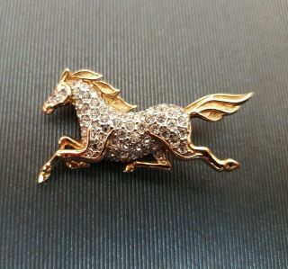 Vintage Signed A&s (attwood & Sawyer) Clear Crystal Galloping Horse Brooch/pin