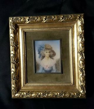 Antique French Miniature Portrait,  Hand Painted Of 1780 Lovely Lady