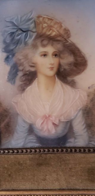 Antique French Miniature Portrait,  Hand Painted of 1780 Lovely Lady 2