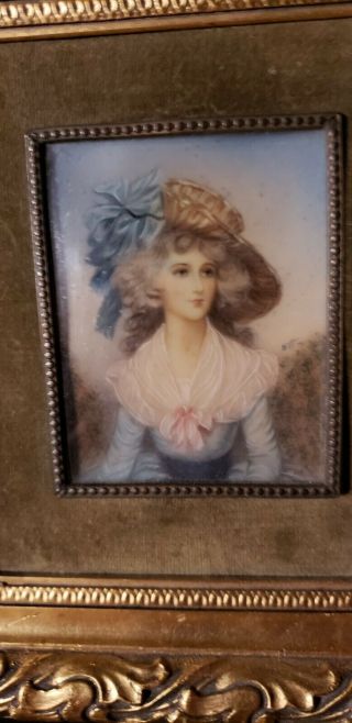 Antique French Miniature Portrait,  Hand Painted of 1780 Lovely Lady 3