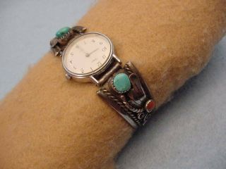 Vintage Sterling Coral & Turquoise Watch Band
