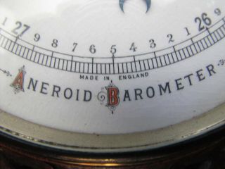 Antique Victorian English Hand Carved Wooden Wall Barometer Thermometer. 3