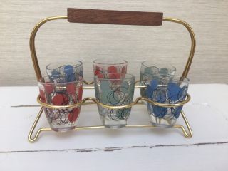Vintage Retro Coloured Shot Glasses & Stand