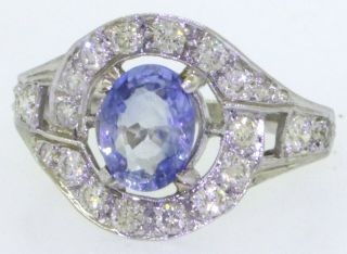 Antique Platinum 1.  73CTW VS - SI/G diamond/No Heat Ceylon sapphire cocktail ring 2