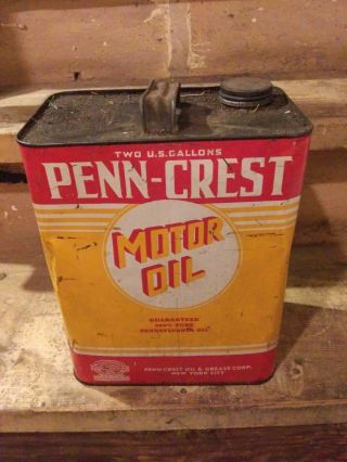 Vintage 1940s Early 50s 2 Gallon Penn - Crest Motor Oil Can