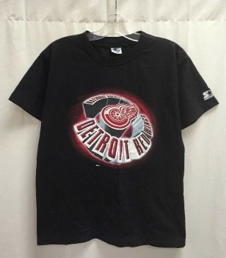 Vintage Detroit Red Wings Starter Nhl T - Shirt Size Xl Black