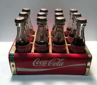 Vintage Miniature Coca Cola Bottles Glass 12 Pack In Wood Crate