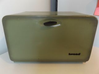 Vintage Bread Box Avocado Olive Green Metal With Cutting Board