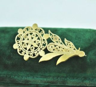 Vintage Sterling Silver 800 Brooch Pin With A Gold Plated Rose Design P620