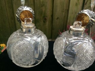 Antique Silver Mounted Cut Glass Scent Bottles.  Drew & Sons London 1895