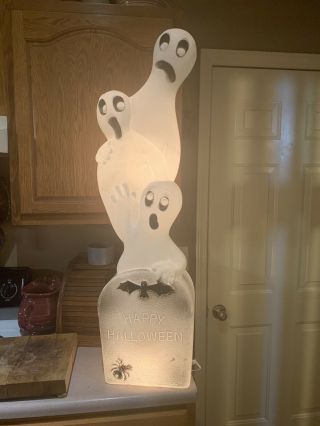 Vtg 40 " Union Halloween Lighted Tombstone W/ Ghosts Blow Mold Don Featherstone