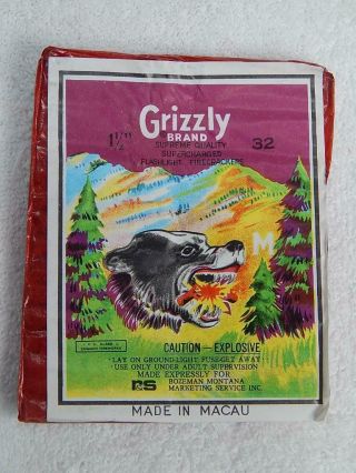 Vintage Firecracker Label Grizzly Brand Made In Macau For Bozeman Montana 32s