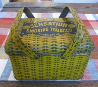 Antique P Lorillard Co Sensation Smoking Tobacco Tin Advertising Basket Design