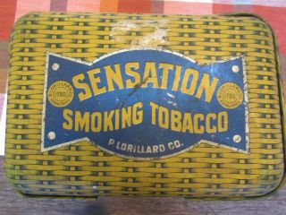 Antique P Lorillard Co Sensation Smoking Tobacco Tin Advertising Basket Design 2