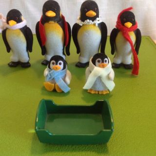 Calico Critters/sylvanian Families Vintage Penguin Family Of 6 With 2 Babies
