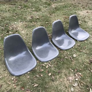 Set (4) Vintage 1950’s Herman Miller Eames Elephant Gray Side Shell Chairs Grey