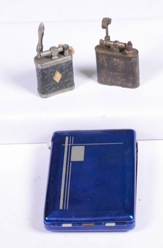 3 Vintage Cigarette Pocket Lighter (the Golden Wheel,  Quad Plated) & Magic Case