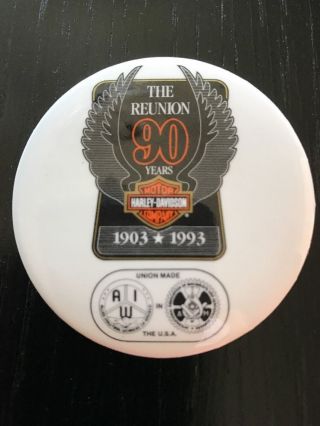 1993 Harley Davidson 90 Year Reunion Vest Jacket Pin Button Badge Union Made