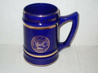 Vintage University Of Illinois Beer Stein Mug Blue Gold 6 " Tall