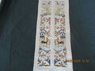 Antique Chinese Embroidery Panels Deers Bats Silk Panels 29x9 "