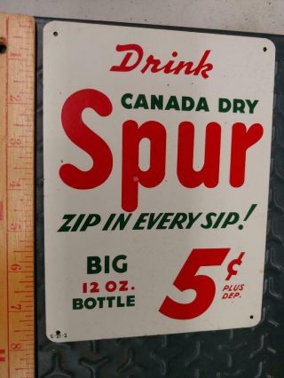 1950s Vintage Canada Dry Spur 5 Cents Tin Litho Door Push/palm Press - 8x6 -