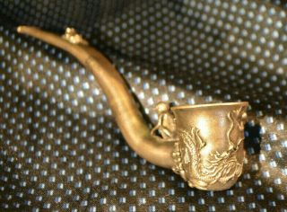 $5 Price Drop: Vintage 4 7/8 " Miao Silver Calabash Shape Pipe W Mythic Creatures