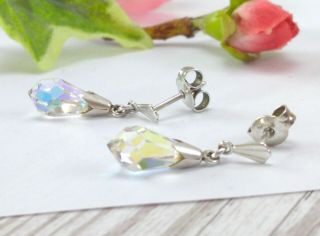 Vintage Sterling Silver Aurora Borealis Crystal Drop Earrings