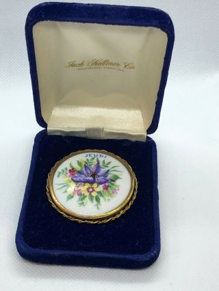 French Antique Hand - Painted Porcelain Pin 2 " Diameter
