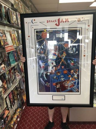 1996 Framed Space Jam Poster With Michael Jordan Autograph Limited 60/100 Ud
