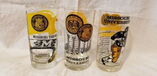 3 University Of Missouri Football Glass Vintage 1975 1976 1977 Mizzou Tigers Mu