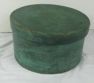 Antique Old Round Pantry Box Old Green Paint Wood Pegs Brass Tacks 1800 